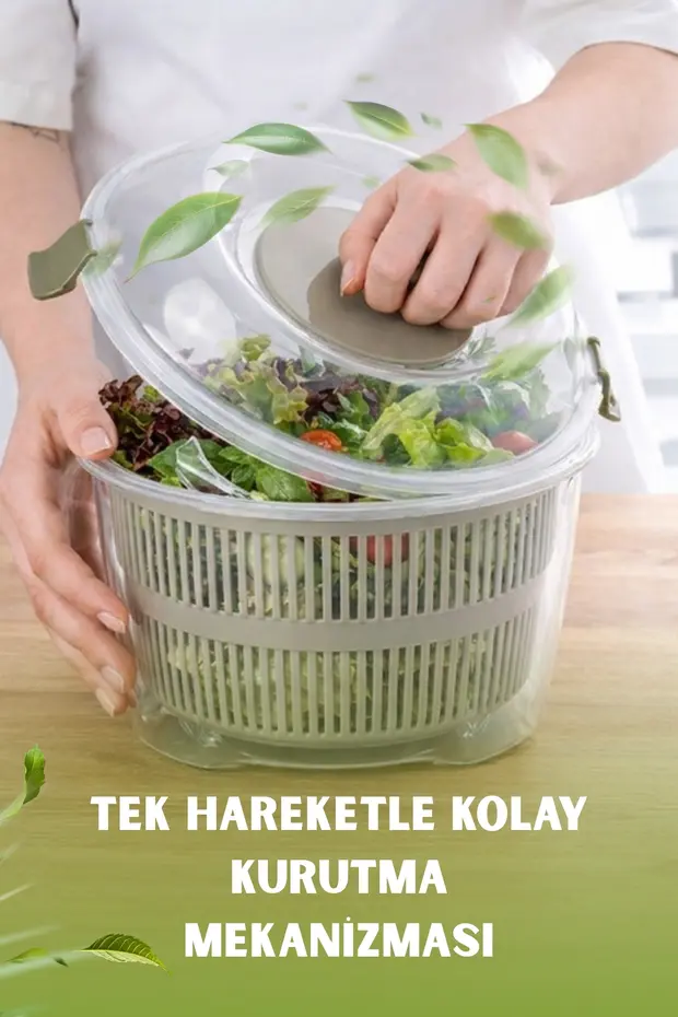  Pratik Salata Kurutucu - Sebze Yıkama ve Süzme Kabı - 4,4Lt.
